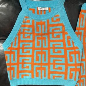 Blue and Orange Geometric Knit Top